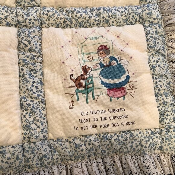 Handmade Childrens Blanket Quilt With Cross Stitch Nursery Rhymes Kitschy 45”x32 - Picture 7 of 14